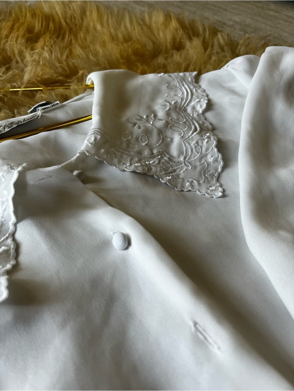 White Embroidered Collar Button-Down Shirt